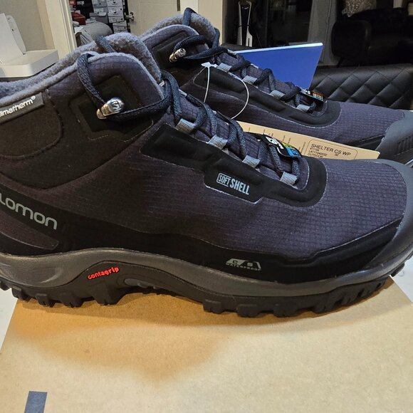 Salomon Men Shelter CS WP Hiking Boots Black Contagrip Waterproof Sz 10 Outdoor - Picture 1 of 11